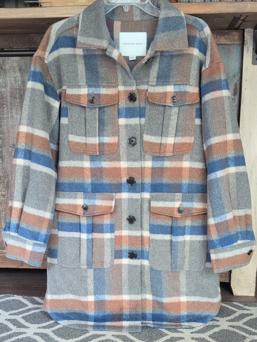 American Eagle Outfitters Oversized Plaid Shacket Elongated Cut - Women's Small - Picture 2 of 7